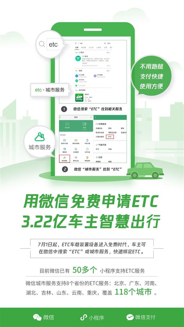 目前已支持118城 今日起用户可在微信直接办理ETC