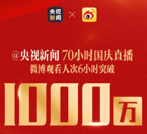 央视微博70小时不间断直播迎国庆 6小时观看人数破千万