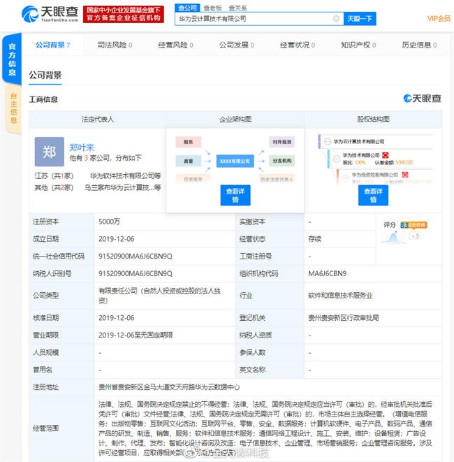 注册资本5000万 华为成立云计算公司